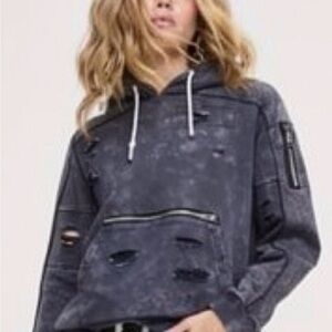 Haigt Distressed Blue Hoodie with Front Pocket